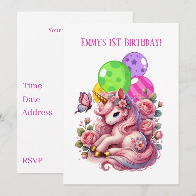 Convites Meninas bonitas primeiro Aniversário (Frente/Verso)
