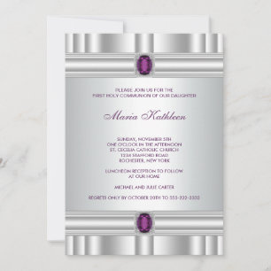 Convites Meninas Branco Roxo Primeira Comunhão