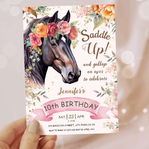 Convites Meninas Cavalo 10º Aniversário CowGirl Saddle Up