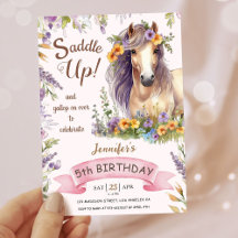 Meninas Cavalo 5º Aniversário Roxo Floral Sela Aci