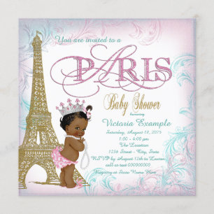 Convites Meninas Chuveiro de Bebê Paris Rosa Dourado Turque