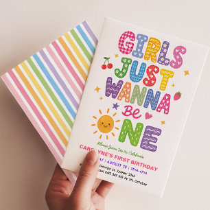 Convites Meninas Coloridas Querem Ser Uma no 1º Aniversário