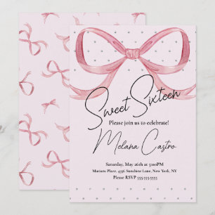 Convites Meninas com Laço Rosa Coquette Doce 16 Aniversário
