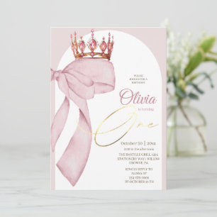 Convites Meninas com Laço Rosa Primeiro Aniversário