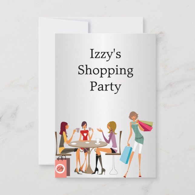 Convites Meninas Comprando evento do partido Silver White (Frente)