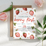 Convites Meninas Cute Berry First Summer Kids Primeiro Aniv<br><div class="desc">Este primeiro aniversario de convite para designs de meninas bonitinhas e caprichosas apresenta ilustrações adoráveis de morango e flor rosa, com um fundo branco simples e moderno, e pode ser personalizado com toda a informação de que você precisa para a primeira festa do seu filho em uma tipografia fofa. O...</div>
