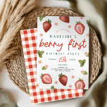 Convites Meninas Cute Berry First Summer Kids Primeiro Aniv<br><div class="desc">Este primeiro aniversario de convite para designs de meninas bonitinhas e caprichosas apresenta ilustrações adoráveis de morango e flor rosa, com um fundo branco simples e moderno, e pode ser personalizado com toda a informação de que você precisa para a primeira festa do seu filho em uma tipografia fofa. O...</div>