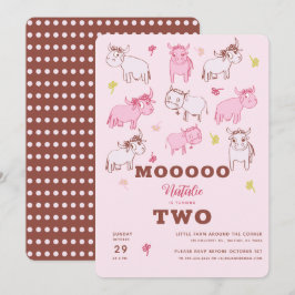 Convites Meninas Cute Engraçado Vacas Rosa Cartografia no S