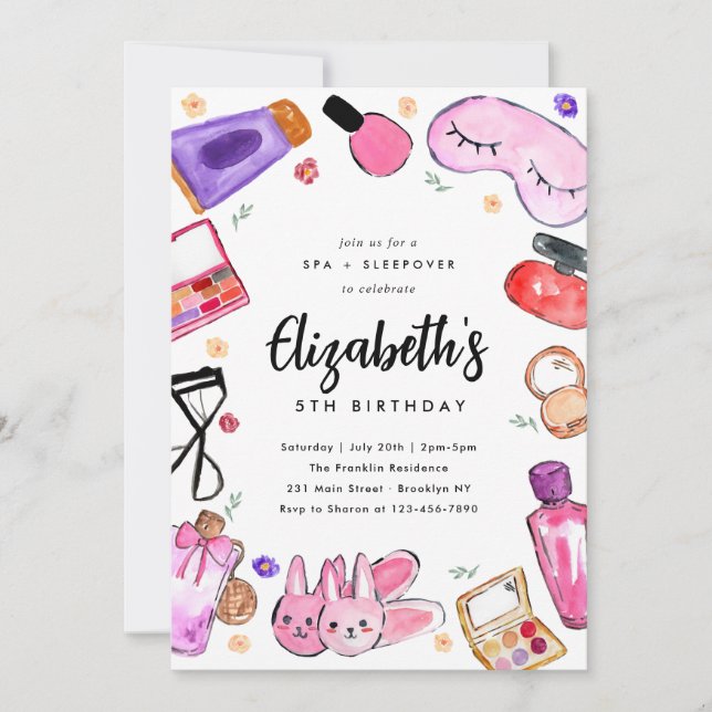 Convites Meninas Cute Makeup Escadas Sleepover Spa Aniversá (Frente)