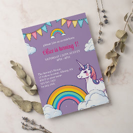 Convites Meninas Cute Purple Unicorn Crianças Primeiro Aniv