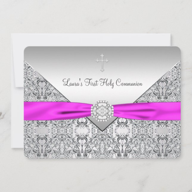 Convites Meninas da Cruz Rosa Primeira Comunhão (Frente)