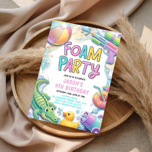 Convites Meninas da Festa de Espuma Piscina Natação Anivers