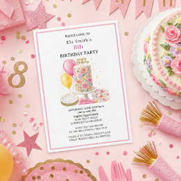 Convites Meninas de 8 anos Bolo de Aniversário Floral e Bal