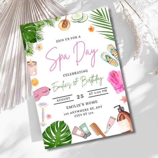 Convites Meninas de Aniversário no Dia de Spa Festa de Mimo (Criador carregado)