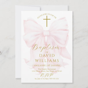 Convites Meninas de Arco Rosa Blush Baptism Digital Elegant