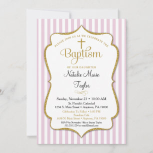 Convites Meninas de Convocação Batismo Rosa Dourada Elegant