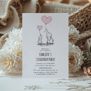 Convites Meninas de Elefante Rosa-Cor-de-rosa com Festa de