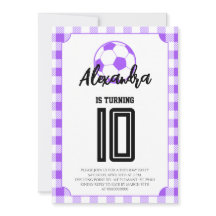 Meninas de Futebol em Xadrez Roxo Aniversário