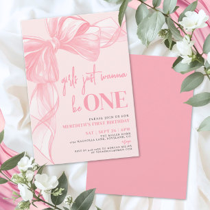 Convites Meninas de Laço Rosa Querem Ser UMA Festa de 1º An