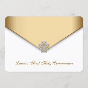 Convites Meninas de Primeira Comunhão em Ouro e Branco