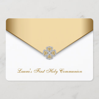 Convites Meninas de Primeira Comunhão em Ouro e Branco