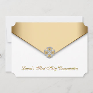 Convites Meninas de Primeira Comunhão em Ouro e Branco