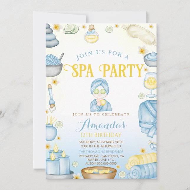 Convites Meninas de Spa de Aniversário (Frente)