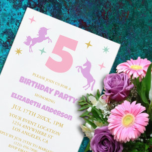 Convites Meninas de Unicórnio Mágico Aniversário