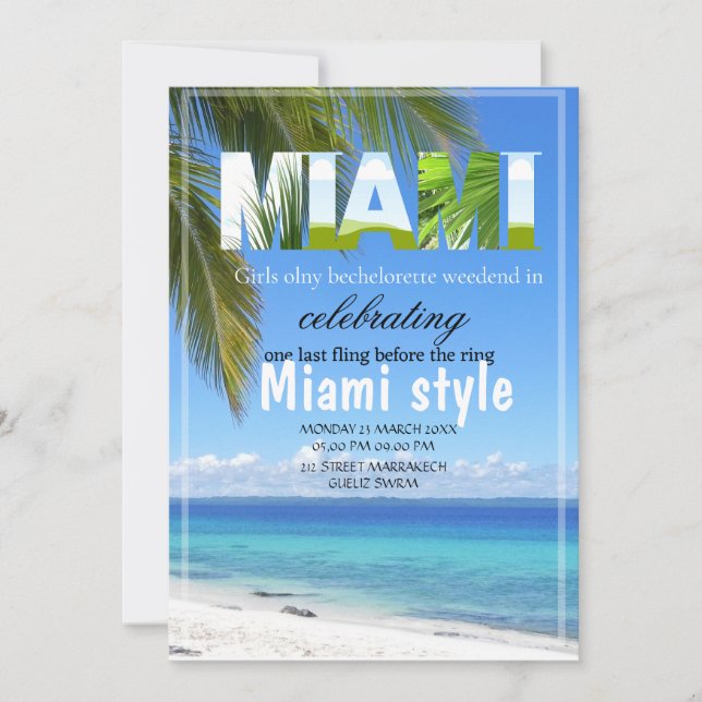 Convites Meninas de Verão de Miami Fim de Semana de Despedi (Frente)