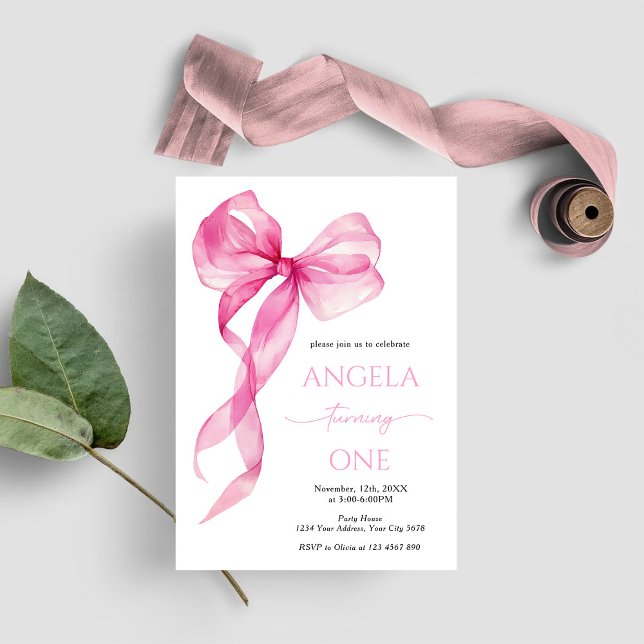 Convites Meninas do Laço Rosa Aniversário de 1 Ano (Criador carregado)