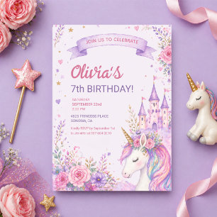 Convites Meninas do Unicórnio Roxo 7º Aniversário