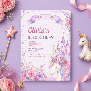 Convites Meninas do Unicórnio Roxo 8º Aniversário