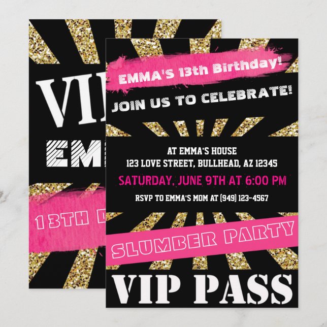 Convites Meninas Douradas e cor-de-rosa adormecidas (Frente/Verso)