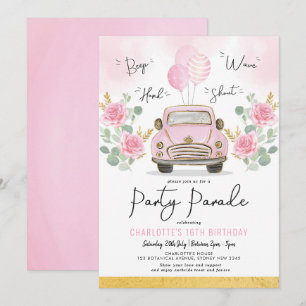 Convites Meninas Douradas Rosa Dirigem Por Festa de anivers