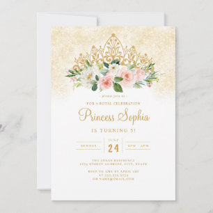 Convites Meninas Douradas rosa Princesa Floral Tiara Aniver
