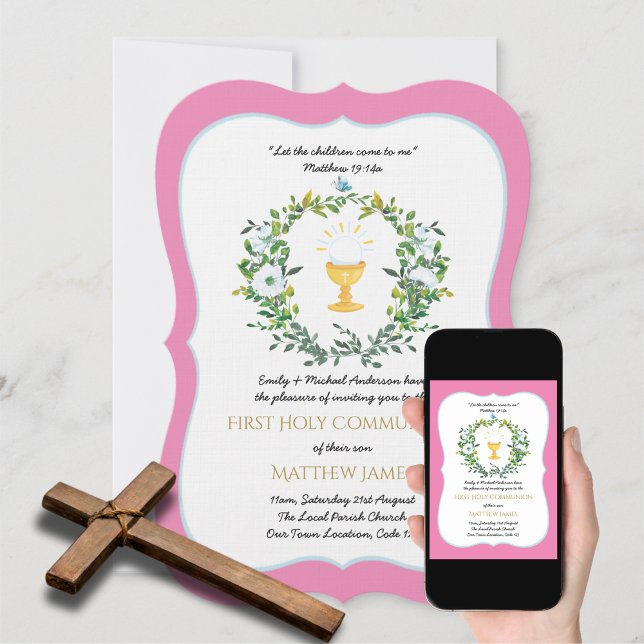 Convites Meninas Elegantes Floral Primeira Sagrada Comunhão (Criador carregado)