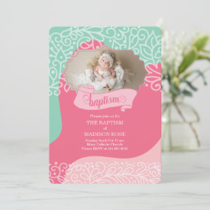 Convites Meninas em Rosa e Verde Mar com Foto Batismo