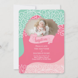 Convites Meninas em Rosa e Verde Mar com Foto Batismo