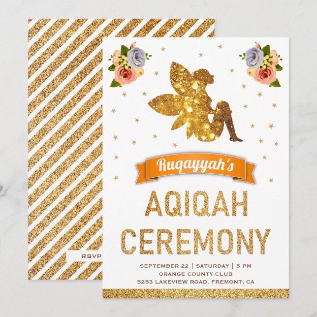 Convites Meninas Fadas Mágicas Florais Fofas e Doces Aqiqah (Frente/Verso)