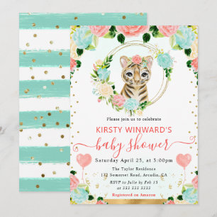 Convites Meninas Floral Bebê Tigre Chá de Bebê