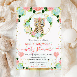 Convites Meninas Floral Bebê Tigre Chá de Bebê