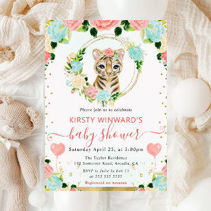 Convites Meninas Floral Bebê Tigre Chá de Bebê