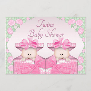 Convites Meninas gêmeas no chá de fraldas dos rosas da