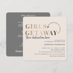 Convites Meninas Getaway Taupe & Dourado Bachelorette Weeke