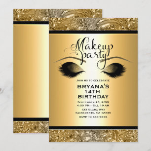 Convites Meninas Glamour Dourado Maquiagem Cílios Festa Eve
