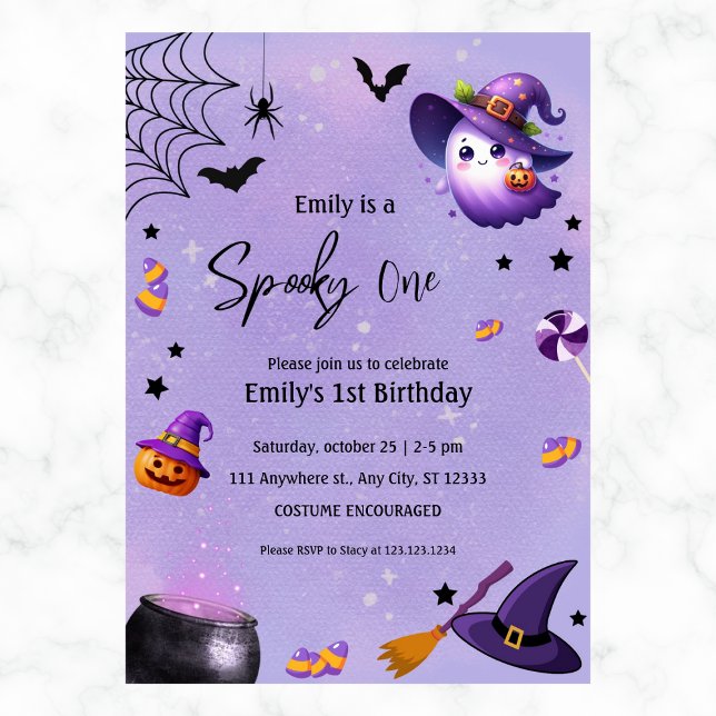 Convites Meninas Halloween Spooky Ghost Birthday A Qualquer (Criador carregado)