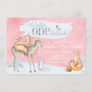 Convites Meninas Inverno ONEderland Floresta 1º Aniversário