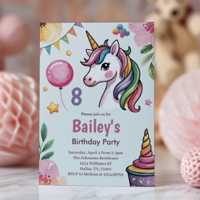 Convites Meninas Lindas Unicórnio Pastel Crianças Aniversár (Criador carregado)
