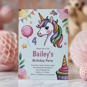 Convites Meninas Lindas Unicórnio Pastel Crianças Aniversár