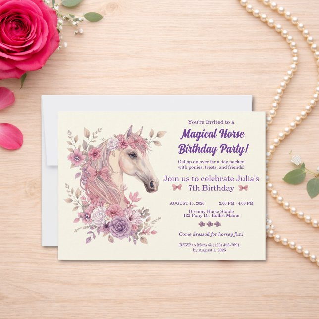 Convites Meninas Lindos Cavalos Floral Pastel Cavalo (Criador carregado)